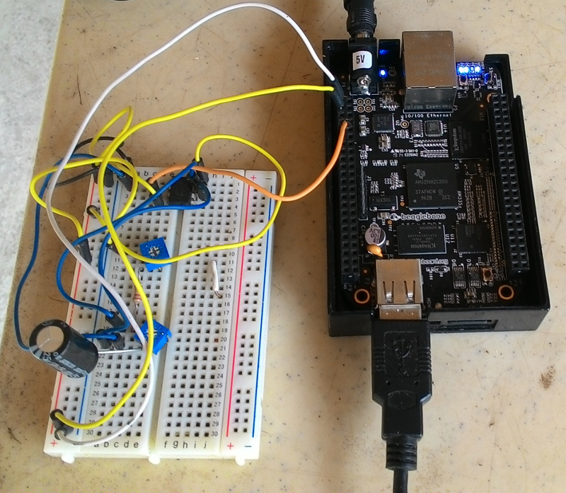My 555-timer connected to the Beaglebone Black